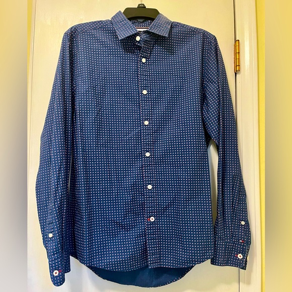 Tommy Hilfiger Men’s Long Sleeve Button down shirt 100% cotton Blue Red size Sm - Picture 1 of 5